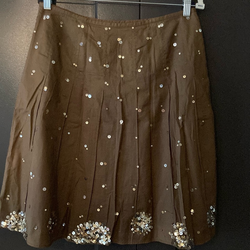 Brown Sequin Embellished Skirt (Size 10P)